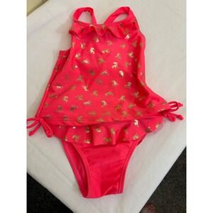Real Love‎ Baby Girls Pink Gold Unicorn Tankini Swimsuit 2-Piece Set Size 18M